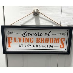 Halloween Wall Decor - Beware of Flying Brooms Witch Crossing NWT